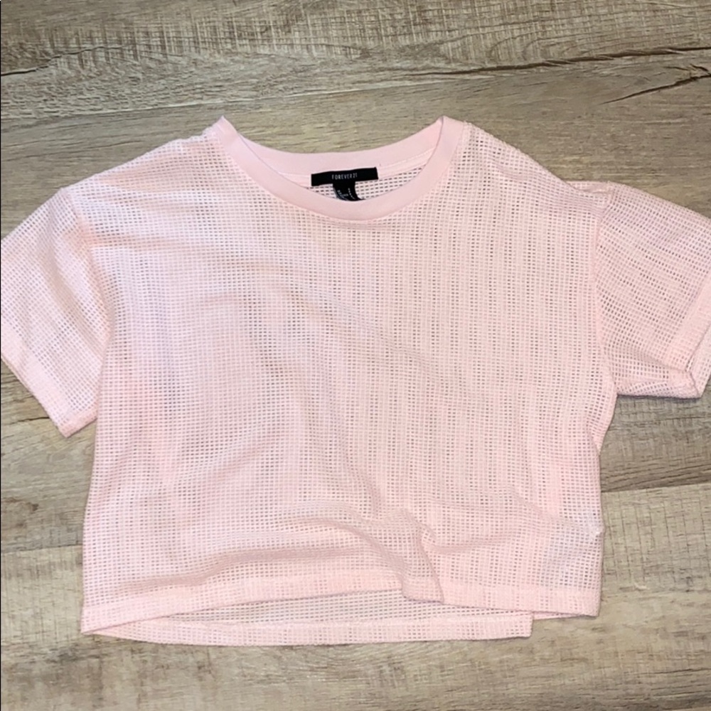 US Small Light Pink Fishnet Crop Top
